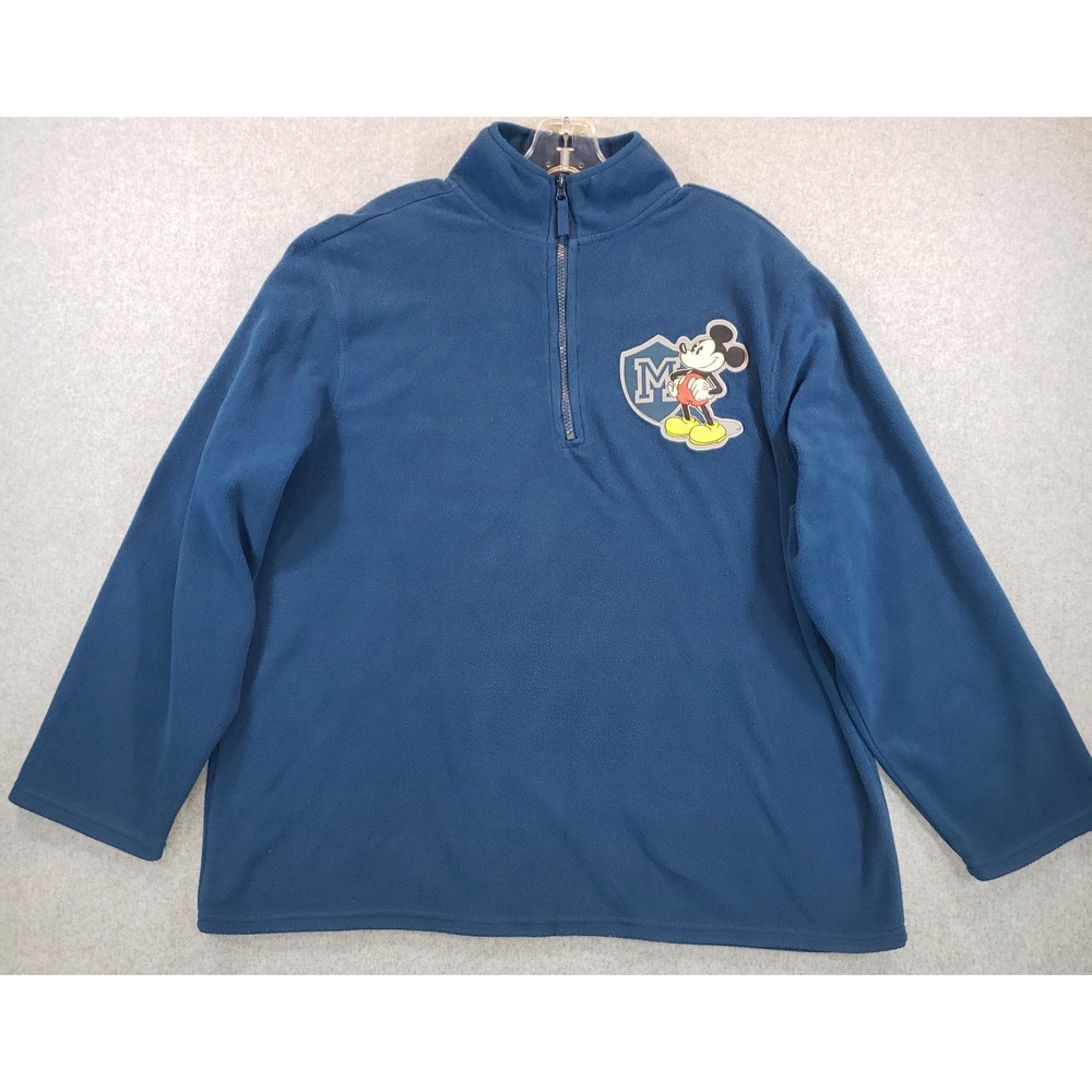 Disney Store Quarter Zip Fleece Pullover Mickey Mouse Blue Size L Retro Look